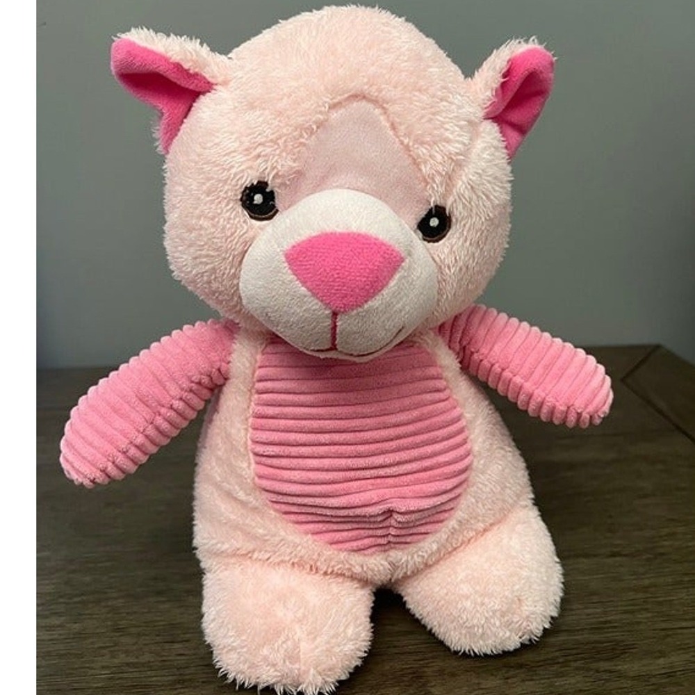 St Regis Toys Pink Kitty Cat Plush Textured Corduroy Stuffed Animal Toy 12"